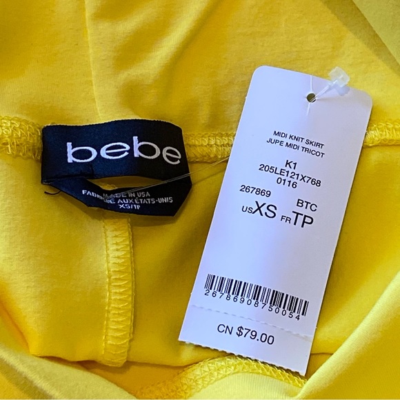 Bebe Yellow Pencil High Waist Midi Knit Skirt Size XS NWT - Picture 10 of 16